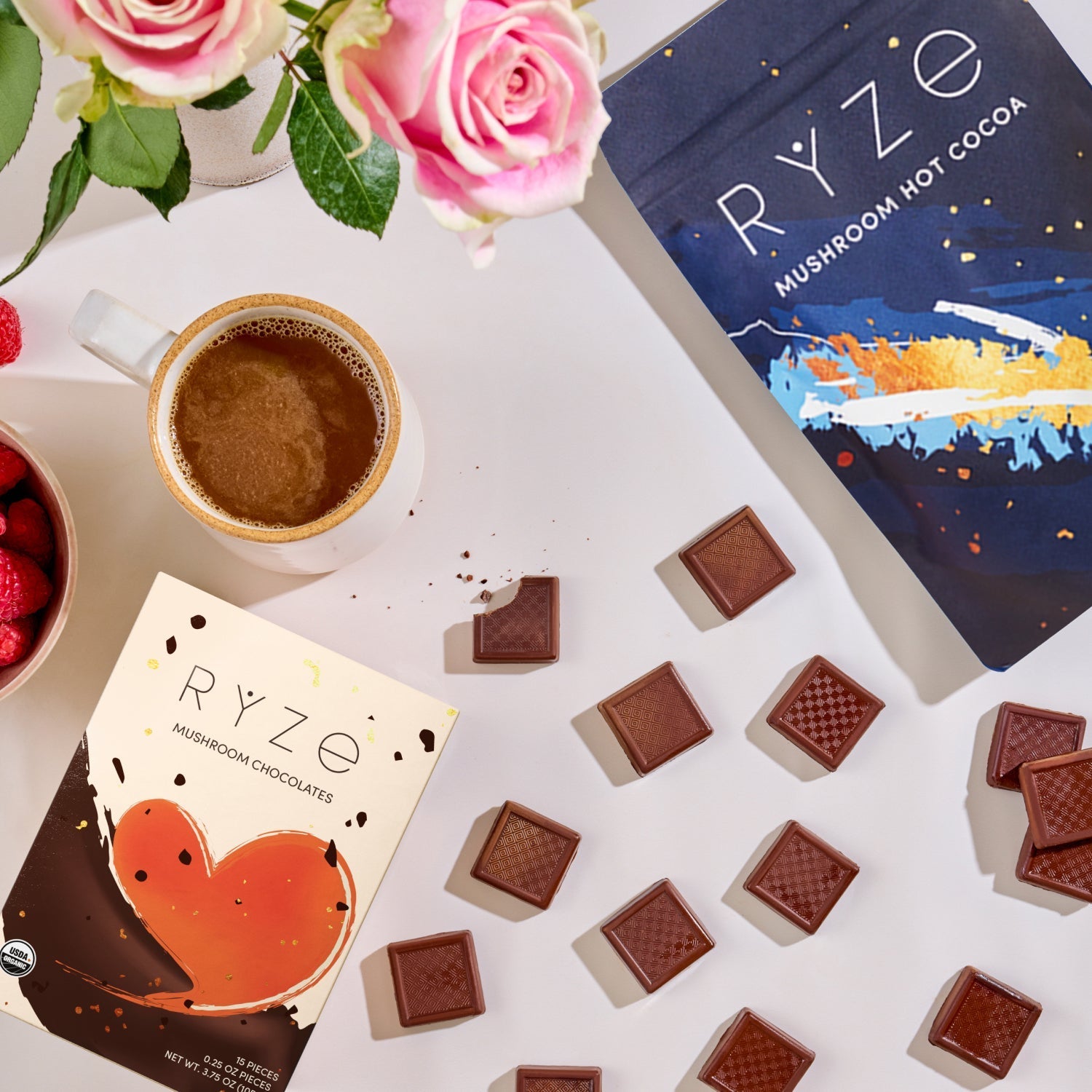 Flatlay with mushroom coffee